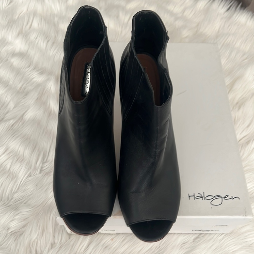 Halogen Black Leather Ankle Peep Toe Boots